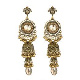 Boho Ethnic Zircon Long Dangle Earrings for Women Pendant Gold Silver Colour Bells Tassel Jhumka Indian Earrings Female Jewellery