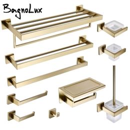 Towel Racks Bathroom Accessories Hardware Kit Matt Black Toilet Paper Holder Bar Luxury Gold Wall Mount Stainless Steel Clothe Hook 220924