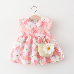 Girl Dresses 2023 Summer Outfits Toddler Born Baby Clothes Cute Flowers Sleeveless Cotton Print Princess Beach Dress Sunhat
