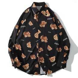 Men's Casual Shirts Hip Hop Streetwerar Long Sleeve Autumn Decapitation Bear Print Harajuku Hawaiian Beach Shirt Mens Cotton Loose Tops