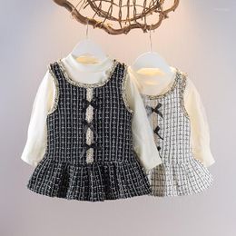 -Mädchenkleider Baby Girls Party Kleider Kleider Frühling Herbst 0 1 2 Jahre alte Kleinkind Mode Tops Weste Anzug für geborene Outfits Set