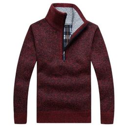 Men's Sweaters Autumn Thick Warm Knitted Pullover Solid Long Sleeve Turtleneck Half Zip Fleece Winter Jumper Comfy Clothing 220923