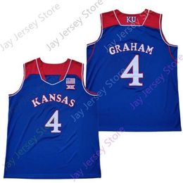 Mitch 2020 New NCAA Kansas Jayhawks Jerseys 4 Graham College Basketball Jersey Blue Size Youth Adult All Stitched