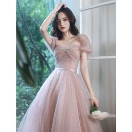 Party Dresses Pink Long Gown for Women Party Night Puff Sleeve Cute Prom Dresses Fashion Vestidos De Noite Banquet Engagement Dress 220923