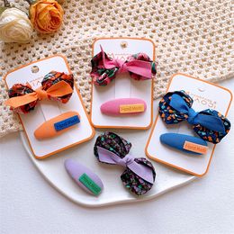 2 Pcs Korean Sweet Girl Princess Sponge BB Clip Headwear Fashion Children's Floral Fabric Bow Hairpin Hair Accessories