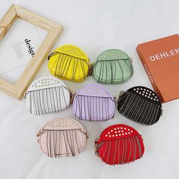 Backpacks Fashion Kids Tassel Leather Crossbody Bags for Girls Rivet Round Coin Purses and Handbags Children Mini Purse Chain Shoulder Bag 220924