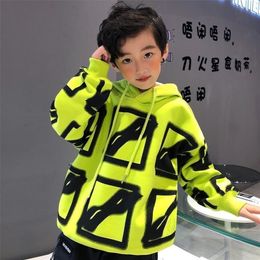 Pullover Teenage Boys Cotton Long sleeved Warm Padded Top Autumn And Winter Children Green Sweatshirt 220924