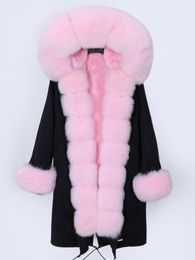 Women s Fur Faux big fur collar winter coat Fashion women s natural rabbit furlining hooded long parka jacket 220926