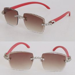 big size sunglasses Canada - Big Stones Rimless Sunglasses Womans 3524012 Luxury Diamond Set Glasses Men Designer Wood Blinged-Out Sun Glasses Male and Female Red Wooden Metal Eyewear Size 58