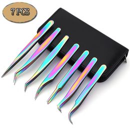 Makeup Tools 7PCS Set Eyelashes Tweezers To Place False Eyelash Extension Stainless Lashes Tongs Volume Eyebrow Clip Nail Art 220922