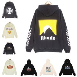 Tasarımcı Rhude Hoodie Erkek Hoodie Rhudes Hoody Kapşonlu Sweatshirt Felpa Uomo Niş Moda Markası Sudadera Sonbahar Kış Uzun Kollu Yuvarlak Yaka Kazak Dipleri