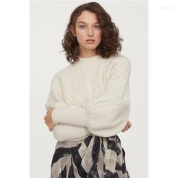 Women's Sweaters Women's 2022 Winter Cable Knit Sweater Lamp Basket Sleeve Pullover Three-dimensional Twist Bottoming Shirt