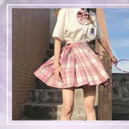 Bow Ties Girl's Summer High Waist Pleated Skirts Plaid Bowtie Women Dress For JK School Uniform Students Cloths