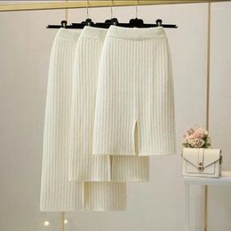 Skirts 50-60-70 CM 2022 Fashion Autumn Winter Knitted Sexy Skirt Women Korean Style Black High Waist Elastic Split Female