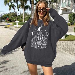 Women's Hoodies Sweatshirts Vintage Palms and Eyes Print Women Sweatshirts SpringAutumn Long Sleeve Loose Hoodies Sweatshirts Drop Shoulder Oversized Tops 220926