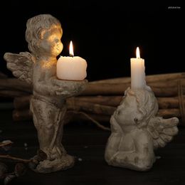 Candle Holders European Resin Cupid Angel Candlestick Decoration Crafts Grocery Garden Courtyard Figurines Home Office Furnishings