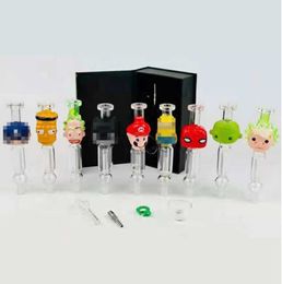 Smoking Accessories Unique Micro Nector Collector Kit 10mm&14mm Cartoon Character with Titanium Tip Dab Rig Glass Straw Set With Box