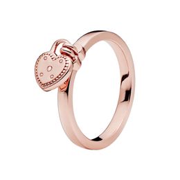 Rose Gold Heart Shaped Padlock RING Fashion Wedding Jewelry For Women Girls with Original Box Set for Pandora 925 Sterling Silver Love Pendant Rings