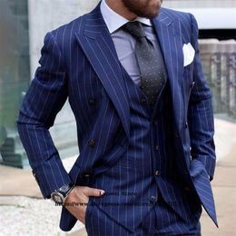 Mens Suits Blazers Classic Stripe Slim Fit Mens Suits 3 Piece Jacket Vest Pants Set For Groom Wedding Peaked Lapel Tuxedo Formal Business Blazer 220927