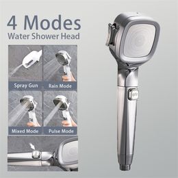 Bathroom Shower Heads 4 Modes High Pressure Shower Head With Switch On Off Button Sprayer Water Saving Adjustable Shower Nozzle Filter For Bathroom 220927