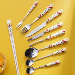 Dinnerware Sets Creative Fruit Pattern Knife Fork Spoon Set Household Steak Coffee Stainless Cutlery Ceramic Chopsticks