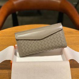 Wallets Brand Women Leather Wallet Designer Luxury Sheepskin Woven Slim BifoldFlap Card Holder Bill Storage Bag Coin Purse