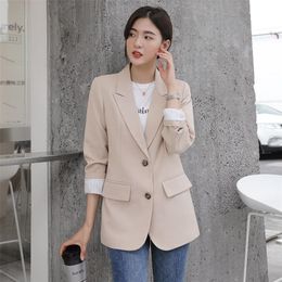 Women's Jackets Peonfly Autumn Fashion Blazer Jacket Women Casual Korean Pockets Long Sleeve Coat Office Ladies Solid Loose Blazer 220926