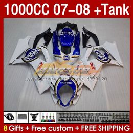 Fairings & Tank For SUZUKI GSXR1000 GSXR 1000 CC K7 GSX-R1000 2007-2008 Bodys 158No.3 1000CC GSXR-1000 07 08 Bodywork GSX R1000 2007 2008 Full Fairing Kit lucky blue