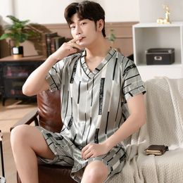 Men's Sleepwear Pullover Silk Men Summer Trousers for Men Pajamas with Shorts Leisure Tops Men Nightwear Home Shorts Satin Sleepwear 220924