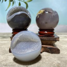 Decorative Figurines Agate Geode Ball Natural Druzy Crystal Stone Sphere Feng Shui Healing Voog Gem Ore Wicca Witchcraft Ornament For Home