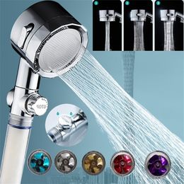 Bathroom Shower Heads 3 Mode Turbo Shower Head Water Saving Flow Adjust With Small Fan Philtre ABS Rain High Pressure spray Nozzle Bathroom Accessories 220927