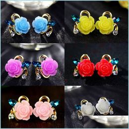 Stud Beauty Earrings Alloy Rose Flower Stud With Crystal Cute Resin Ear Jewellery Women Girls Wedding Party 3541 Q2 Drop Delivery 2021 D Dh3Ed