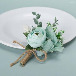 Decorative Flowers 1 Bouquet Buttonhole Flower No Watering Fake Anti Fade Bride Boutonniere Corsage