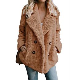 Womens Fur Faux Fur Women Casual Turndown Collar Teddy Coat Female Autumn Winter Warm Faux Fur Coat Soft Fluffy Fleece Button Jackets Outwear 220927