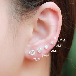 Stud Earrings 1Pair Simple Crystal Titanium Needle Ear Studs Boys And Girls For DIY Party Size 3/4/5/6/7mm