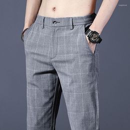 Men's Suits 2022 Men's Summer Autumn Thin Casual Business Plaid Pants Suit Male Elastic Straight Formal Trousers 28-40 L69