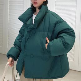 Women's Down Korean Style 2022 Winter Jacket Parkas Women Stand Collar Solid Black White Female Coat Loose Oversized Womens Short Parka