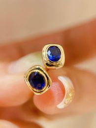 220923001 Diamondbox sapphire Jewellery earrings ear studs oval vintage style 0.9ct royal blue pendant au750 YELLOW gold retangle queen elegant gift princess