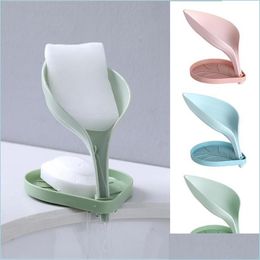 Bathroom Storage Organisation Soap Holder Self-Absorbent Box Drainage Leaf Shape With Suction Cup Exquisite And Durable Drop Deliver Dhhrd