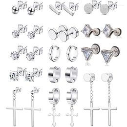 Stud Earrings 14 Pairs Stainless Steel Pendant Hinged Cross Men's And Women's Ring Huggie Silver Earring Set