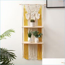 Tapestries Tapestries Hand-Woven Tapestry Two-Layer Flower Pot Plant Hanger Bohemian Lace Wall Hanging Rame Apartment Dorm Room Decor Dhkza