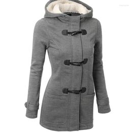 Women's Trench Coats 2022 Autumn Winter Pure Colour Cap Collar Casual Cotton Keep Warm Fashion Horn Button Coat Women Five Clothing