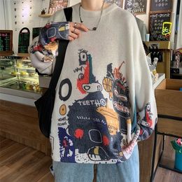 Men's Sweaters Graffiti round neck long sleeve sweater men's spring and autumn brand versatile lazy style youth leisure ruffian 220924