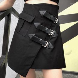Skirts Women Korean Street Punk Irregular Mini High Waist Ladies Summer Harajuku Solid A-Line Short Skirt Plus Size