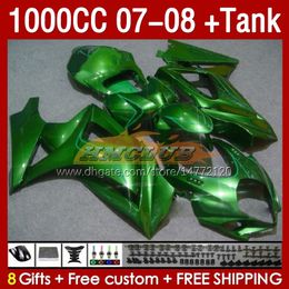 & Tank Fairings For SUZUKI GSXR-1000 K7 GSXR 1000 CC GSXR1000 2007 2008 Bodys 158No.69 1000CC GSX-R1000 2007-2008 Bodywork GSX R1000 07 08 Full Fairing Kit glossy green