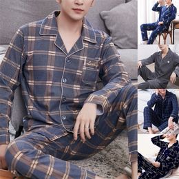 Men's Sleepwear Autumn Casual Striped Cotton Pyjama Sets for Men Short Sleeve Long Pants Pyjama Male Homewear Lounge Wear Clothes 220924