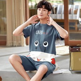 Men's Sleepwear Men Summer Plus Size Knitte Cotton Short Sleeve Shorts Pajamas Set ONeck Sleepwear Cute Little Crab Print Cartoon Men Sleepwear 220924