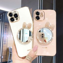 Plating Phone Cases For iPhone 14 Plus Pro Max With Makeup Mirror Designers Luxury Soft Silicone Shell iPhone14 13 12 Mini 11 8 7 XR X Xs Shockproof Protective Cover