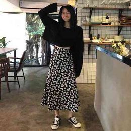 Skirts Flower Pattern Casual Fresh Loose Basic Simple College Wind Summer Chiffon Female Women Arrival Aline Skirts 220924