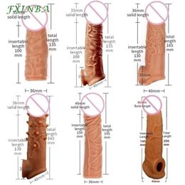 Extensions FXINBA 14-20cm Realistic SilICONe Penis Extender Sleeve Delay Ejaculation Reusable Sex Toys For Men Cock 220923